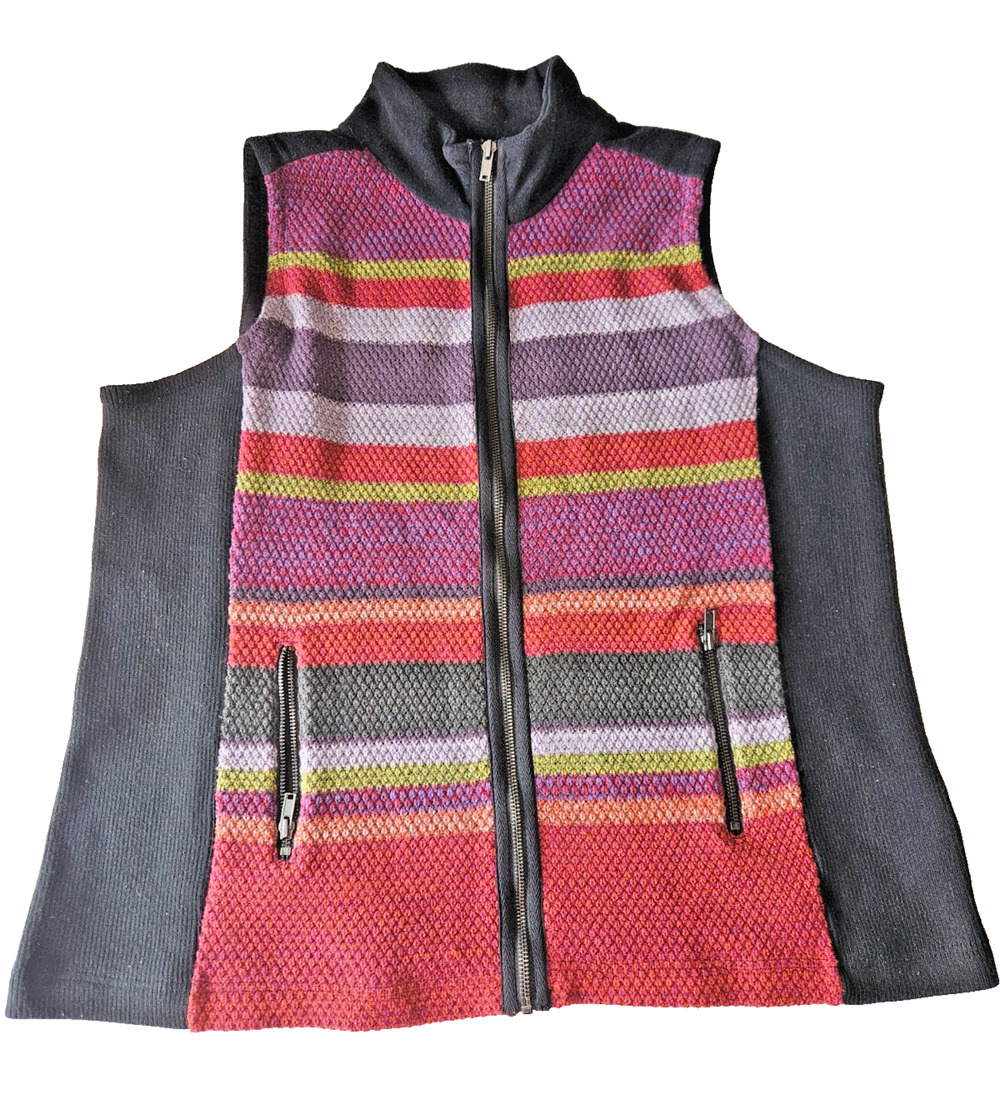 Ruff Hewn Vest Womens size 2XL Black Red Purple Striped Zip Up Knit Casual